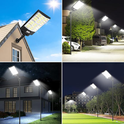 Solar Street Light Outdoor Waterproof 6400W, 640000LM Motion Sensor Solar Powered Flood Light, Dusk to Dawn Lighting with Remote Control, 8500K Commercial Area Lighting for Outside Parking Lot, 1-Pack