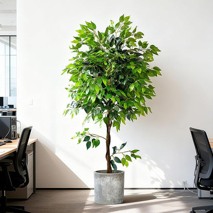 6ft Artificial Ficus Tree for Home Decor, Faux Silk Plants Faux Plant Fake Silk Trees with Pot for Indoor House Living Room Office Garden