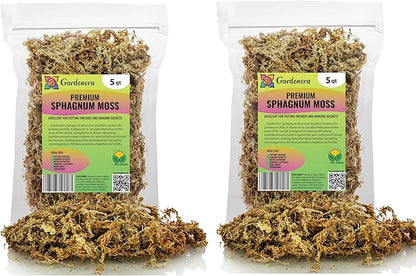 Premium Grade Sphagnum Moss by Gardenera - 10 Quart - Organic Hand Mixed New Zealand Long Fibered Sphagnum Moss Orchid - 2 Bags of 5 Quart
