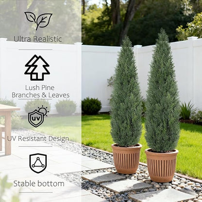 Artificial Cedar Topiary 4 FT Faux Cedar Trees for Outdoor Planters Evergreen Plant, 48 inch UV Rated and Lush Fake Cypress Tree Shrubs for Gateway Front Door Porch Patio Garden, Set of 2