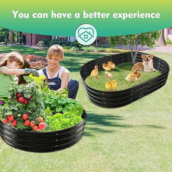 2.7FT Diameter Galvanized Garden Raised Bed/Plant Box/Fire Pit Ring - 0.8mm Thick,12 Inch Tall,Perfect for Planting a Variety of Flowers,Herbs,Vegetables (Black, 32 Dia X 11.5 inches)