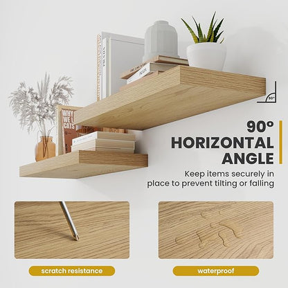 16 Inch Floating Shelves, 9.3" Deep Floating Shelf Wall Mounted, 16" Wall Shelves, Rustic Deep Bookshelf, Large Display Shelves & Storage Shelves for Bedroom, Living Room, Oak, Set of 2