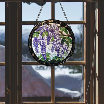 Stained Glass Window Hanging - Wisteria Flower Tree Suncatcher for Doors Garden Patio Plant Sun Catchers Decor Christmas Mother's Day Birthday Gifts for Women Men Mom Nana Friend 15 in