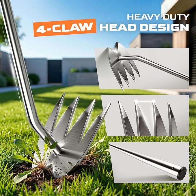 2025 Upgraded Weed Puller Tool, 4-Tooth Manganese Steel Manual Weeders, Portable Garden Weed Remover Tools for Vegetable Gardening Backyard Farm Planting & Weeding