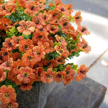 Fall Flowers Artificial for Decoration, Fake Mums, 12 Bundles Outdoor Flowers Uv Resistant, Orange, Artificial Mums for Outdoors