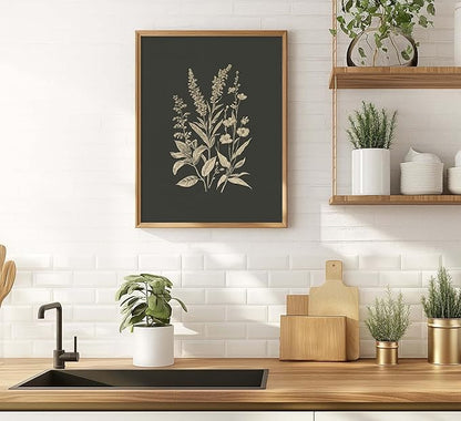 4Pcs Vintage Flowers And Plants Wall Art Dark Green Flower Painting Picture Flower Bouquet Wall Decor Minimalism Flowers Poster Print Artwork for Living Room Bedroom Home Decoration,Unframed