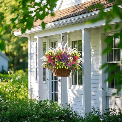 Lifelike Artificial Flowers Outdoor UV Resistant, 20-Pack Weatherproof Fade-Resistant Fake Hanging Plants for Garden Porch Decor - Realistic Mixed Colors in Hanging Baskets (Outdoor Use Verified)