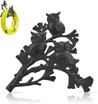 Owl Hose Holder Wall Mount – Decorative Cast Iron Garden Hose Hanger for Outside Wall, Heavy Duty Vintage Hose Reel for Patio, Yard, or Villa (9.84"x10.23"x5.7")
