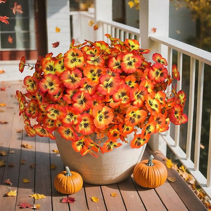 18 Bundles Fall Artificial Flowers for Outdoor, UV Resistant Fake Flowers, Silk Faux Pansies Flowers for Thanksgiving Decoration Planters Home Garden Office Patio Front