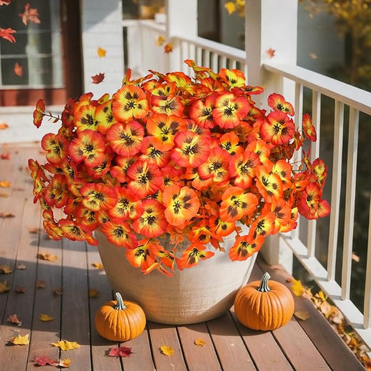 18 Bundles Fall Artificial Flowers for Outdoor, UV Resistant Fake Flowers, Silk Faux Pansies Flowers for Thanksgiving Decoration Planters Home Garden Office Patio Front