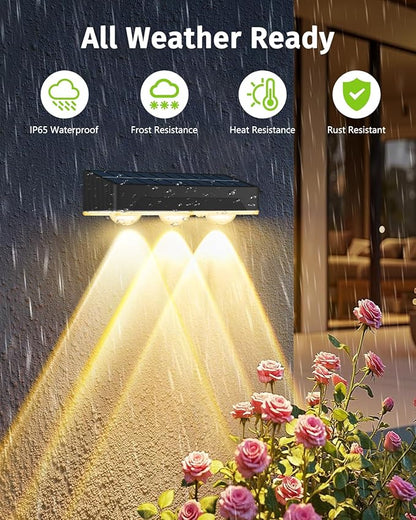 Solar Fence Lights Outdoor 8 Pack Waterproof High Brightness Upgraded 3 LED Lens Solor Deck Lights Warm & Cool White RGB 10 Colors Outside Solar Powered Wall Light for Backyard Patio Step Railing