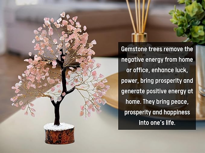Amazing Gemstone Rose Quartz Tree Fung Shui Crystal Money Tree for Positive Environment, Healing Energy (Gift-Box Added)