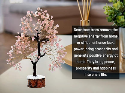 Amazing Gemstone Rose Quartz Tree Fung Shui Crystal Money Tree for Positive Environment, Healing Energy (Gift-Box Added)