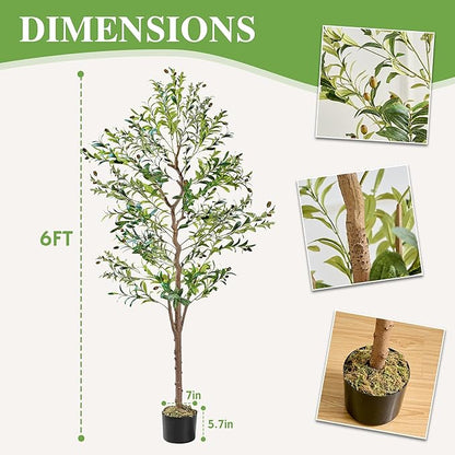 VECELO Artificial Olive Tree 6FT(72inch), Tall Faux Olive Trees in Pot, Fake Silk Plant with Dried Moss for Indoor Outdoor Home Office Decor, 2 Pack