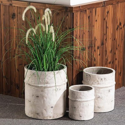 Yundu Concrete Planter Set of 3, 14.5 & 12 & 10.2 inch Plant pots, Modern White Concrete Planter with Drain Hole, Office and Home Décor, Indoor and Outdoor Décor