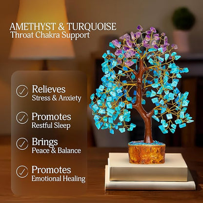 YATSKIA Amethyst and Turquoise Crystal Tree, Gemstone Tree Home and Office Decor, Good Luck Gifts, Crystals Decor, Housewarming Gifts