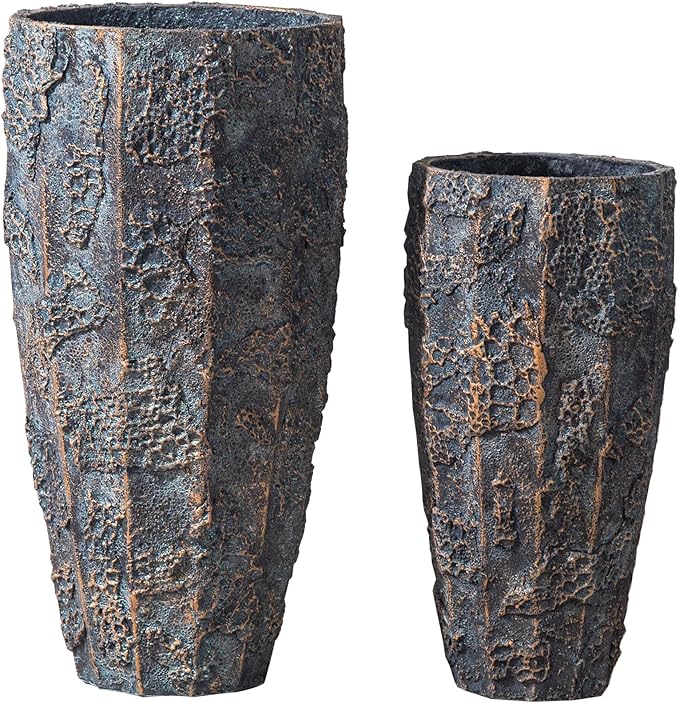 Yundu 17 & 22 inch high Concrete Plant pots Set of 2. Flower pots with Drainage Hole. Tall planters for Indoor Plants, Large planters for Outdoor Plants, Such as Garden, Patio and Front Porch Decor.