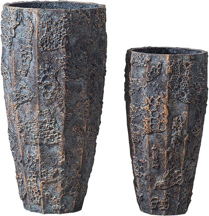 Yundu 17 & 22 inch high Concrete Plant pots Set of 2. Flower pots with Drainage Hole. Tall planters for Indoor Plants, Large planters for Outdoor Plants, Such as Garden, Patio and Front Porch Decor.