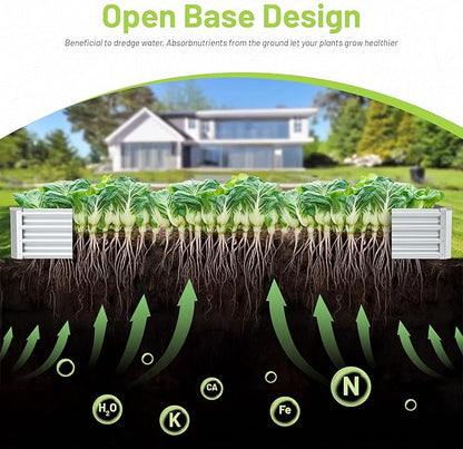 2PCS 8x4x1FT Galvanized Raised Garden Bed Kit,Vegetable Boxes-Rectangle Metal Flower Box,Large Planter Raised Beds Outdoor Garden for Planting,Fruit,Herb-Silver