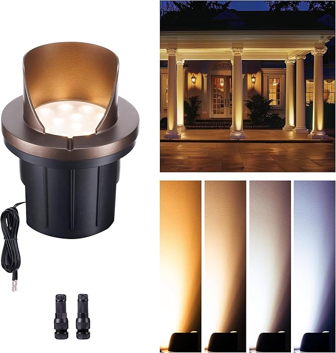 Landscape Well Lights, IP67 Waterproof LED Low Voltage In-Ground Lights Outdoor, 12V Anti-Glare Landscape Uplighting for Trees & Walls, Color Temp Random: 3000K or Upgraded 5CCT(1800–5000K)