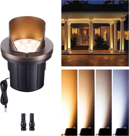 Landscape Well Lights, IP67 Waterproof LED Low Voltage In-Ground Lights Outdoor, 12V Anti-Glare Landscape Uplighting for Trees & Walls, Color Temp Random: 3000K or Upgraded 5CCT(1800–5000K)