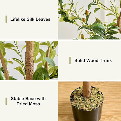 VECELO Artificial Olive Tree 6FT(72inch), Tall Faux Olive Trees in Pot, Fake Silk Plant with Dried Moss for Indoor Outdoor Home Office Decor, 2 Pack