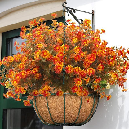 12 Bundles Artificial Fall Flowers for Outdoors Fake Plants - Faux Outside Greenery Boxwood No Fade Plastic Shrubs Decor Farmhouse Home Garden Thanksgiving (Fall Red)