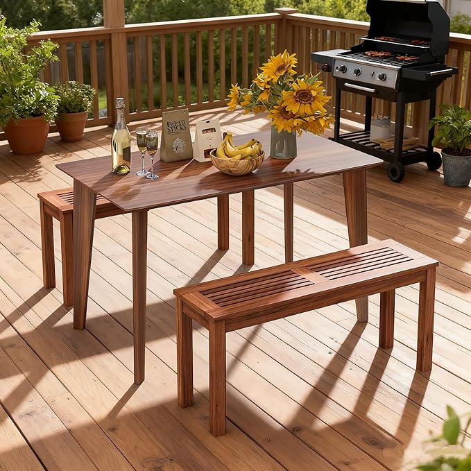 ERGOMASTER Wooden Backless Outdoor Bench Set of 1, 2-Person Indoor Outdoor Patio Dining Benches for Backyard, Lawn, Porch, Garden