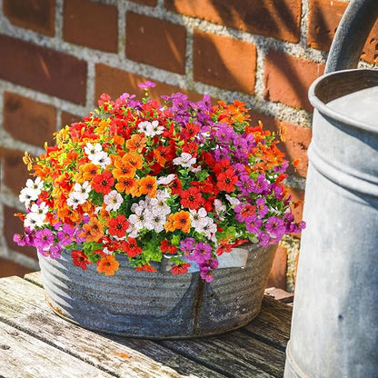 12 Bundles Artificial Flowers,Faux Plants for Spring Summer Decoration, UV Resistant Colorful Violets Eucalyptus for Outside Home Planter Porch Patio Yard Décor