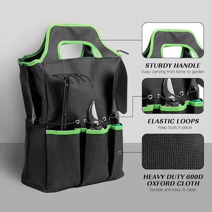 9 PCS Garden Tool Set Kids Gardening Tool Kit for Digging, Planting and Pruning, Gardening Hand Tools with Storage Bag, Ideal Garden Gifts for Men, Women and Any Gardener