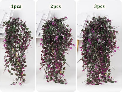 RECUTMS Artificial Hanging Plants Fake Ivy Plant Faux Plants Hanging UV Resistant Artificial Plants for Outdoor Garden Porch Decor Indoor Table Wall Room Office Decoration(Fuchsia)