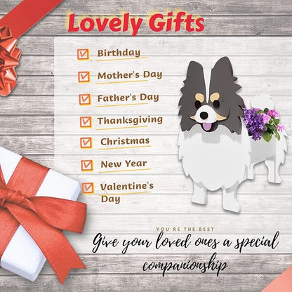 Grey and White Pomeranian Dog Planter Plant Pots,Cute Dog Flower Planter,Gifts for Pet Lovers,Unique Animal Plant Pots,Office,Indoor Outdoor Garden Decor(9.45 * 6.65 * 12.13in)