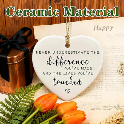 Never Underestimate the Difference You’ve Made, and the Lives You’ve Touched - Appreciation, Farewell, Going Away, Goodbye, Leaving & Retirement Gifts for Coworker, Employee | Heart Christmas Ornament