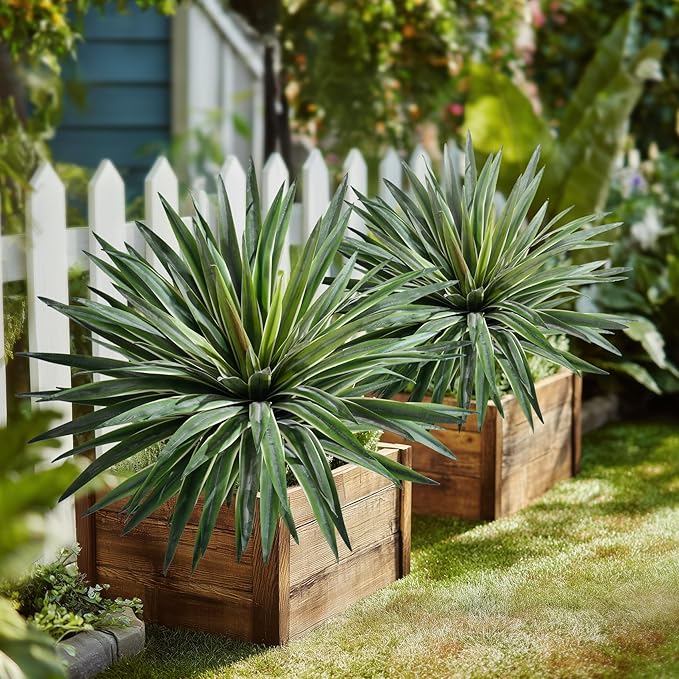 Artificial Agave Plant Fake Agave Planters for Indoor Outdoor Faux Agave Plants Real Touch Realistic Greenery for Home Living Room Office Bathroom Garden Front Porch Patio Decor (21inch-2 Pcs White)