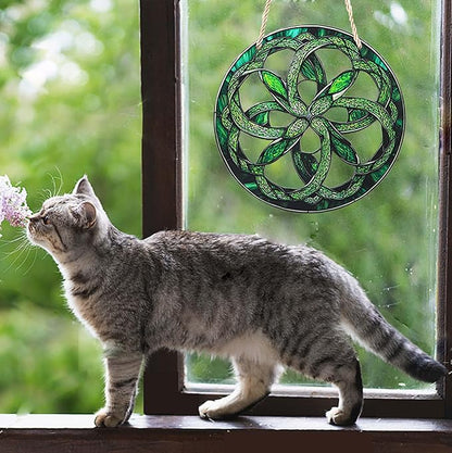 2 Pcs Celtic Knot Window Hanging Ornament Celtic Knot Suncatcher 8 Inch Eternal Knot Acrylic Suncatchers Window Hanging Indoor Wall Art Christmas Home Decor Stained Suncatcher Ornaments