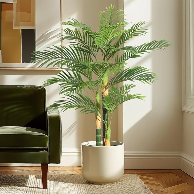 GarveeHome 2 PCS Artificial Palm Tree, 5FT Faux Plants Indoor with 15 Trunks - Faux Tropical Areca Floor Plant in Pot - Artificial Silk Plant for Indoor Outdoor Home Garden Patio Office Décor