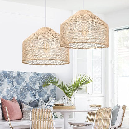 Arturesthome 1 Light Pendant Light Lampshade,Wicker Rattan Hanging Light Fixture Chandelier for Kitchen Island Dining Room Entryway Hallway W 16.5"*H 13"