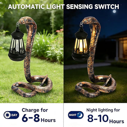Solar Garden Outdoor Statues Snake with Solar Lights Outdoor Chrismtas Decorations - Lawn Decor Snake Statue for Patio, Balcony, Yard Ornament - Unique Housewarming Gifts（11.22" Brass Color