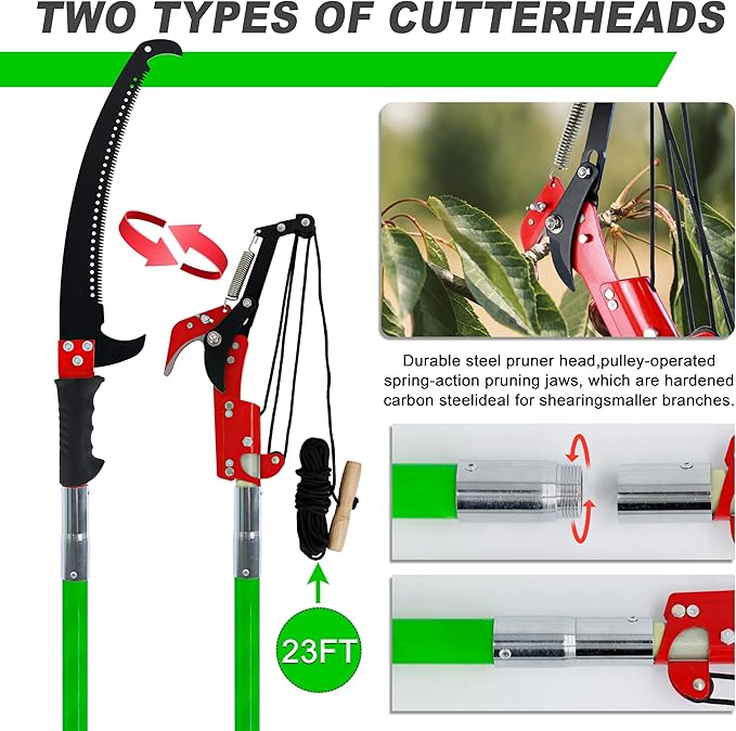 Manual pole saw,Tree Trimmer, Pole Pruning Saw, Pole Saws for Tree Trimming, Gardening Tools Pruner Hand Pole Saw For Yard(Green 26FT)
