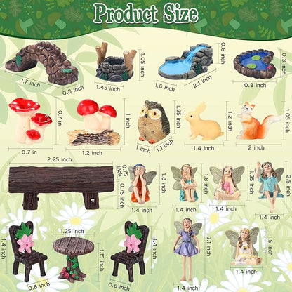Roowest 19 Pcs Miniatures Garden Fairies Kit Garden Accessories Miniatures Bunny Squirrel Owl Animals Cute Tiny Mushroom Mini Pond Bridge Figurine for DIY Home Micro Landscape Terrarium Ornaments