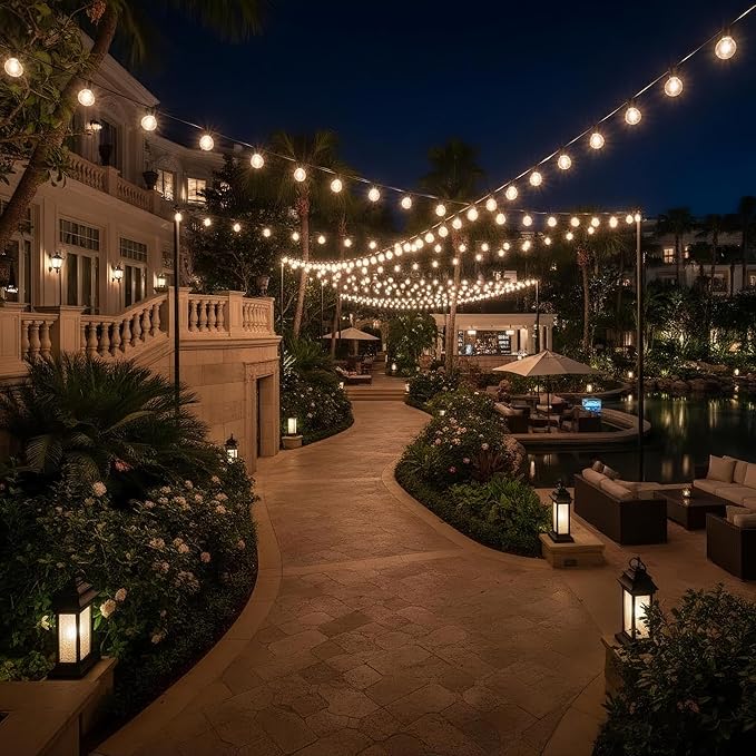 RTTY 200FT Outdoor String Lights Expandable System with 100 G40 Bulbs (2x100FT) - for Sprawling Properties, Large Commercial Patios, or Dual-Zone Backyard & Event Lighting