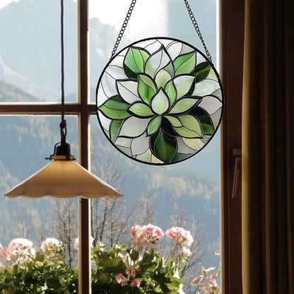Stained Glass Window Hanging - Ireland Green Plants Suncatcher for Doors Garden Succulent Sun Catchers Decor Mother's St. Patrick's Day Birthday for Women Men Mom Nana 7.8 in