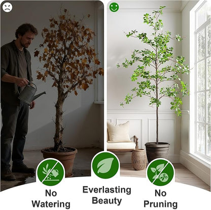 7FT Artificial Black Olive Tree Artificial Olive Plants, Tall Faux Olive Tree Faux Silk Plant Fake Plant Ultra-Realistic Silk Leaves & Natural Trunk Indoor Outdoor Use