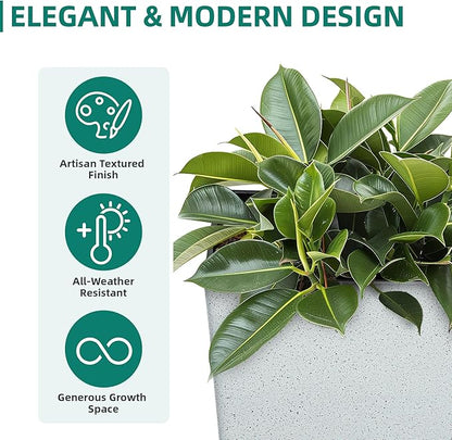 28" Plant Pots Tall Planters for Plants Outdoor Large Set of 2 Plastic Flower Pots Tapered Plant Containers Front Porch Decor for Garden, Patio, Deck, Indoor Terrazzo White