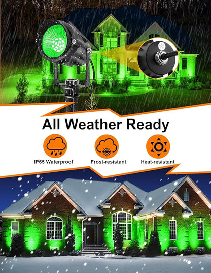 Christmas Green Landscape Lights Outdoor, 14 LED Landscape Lighting with US Plug, IP65 Waterproof Spotlights for Tree Yard Garden Pathway St. Patrick's Day Halloween Decor 4 Pack