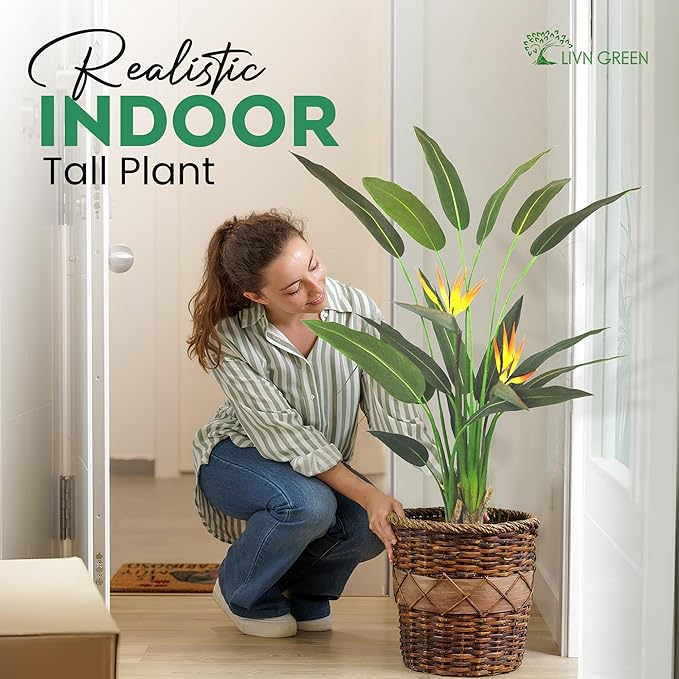 Bird of Paradise Artificial Plant 140cm (4.5 ft), Artificial Tree with Flowers for Home Decoration, Realistic Look, Faux Tall Plant for Indoor use, Tropical Faux Floor Plant, 1 Pack