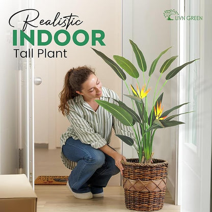 Bird of Paradise Artificial Plant 140cm (4.5 ft), Artificial Tree with Flowers for Home Decoration, Realistic Look, Faux Tall Plant for Indoor use, Tropical Faux Floor Plant, 1 Pack