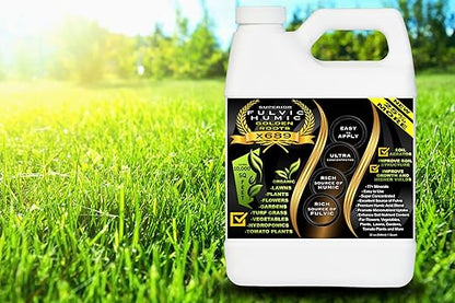 Humic Acid Liquid Aeration Lawn - Humic Acid & Fulvic Acid Liquid Concentrate - 10,000 sq ft - Organic Plant Food Enhancer for Lawn, Plants, Turf Grass & Garden Soil Treatment Conditioner & Aerator