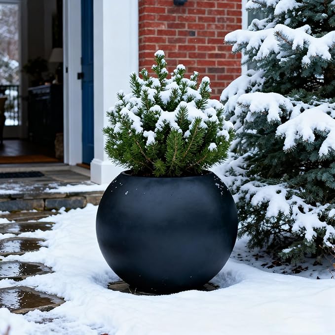 15.8”Dx12.2”H Lightweight Durable Modern Plastic Sphere Planter with Drainage Hole & Rubber Plug Weather Resistant,Planters for Indoor Plants & Outdoor,Large Plant Pot,(black, 10.4" Pot Opening)