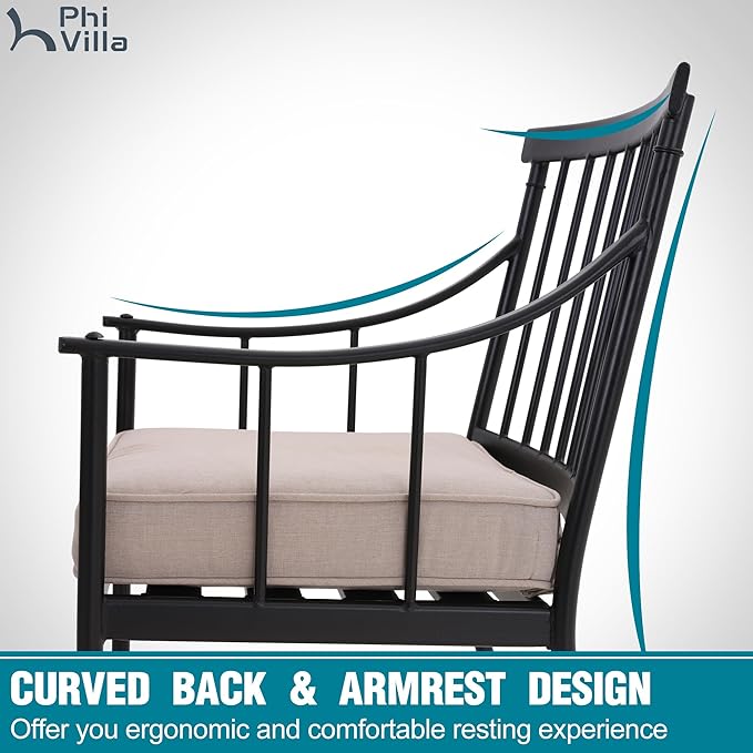 PHI VILLA 7 Piece Large Outdoor Dining Table Set, Expandable Rectangular Metal Dining Table & Cushioned Iron Chairs for Patio, Deck, Yard